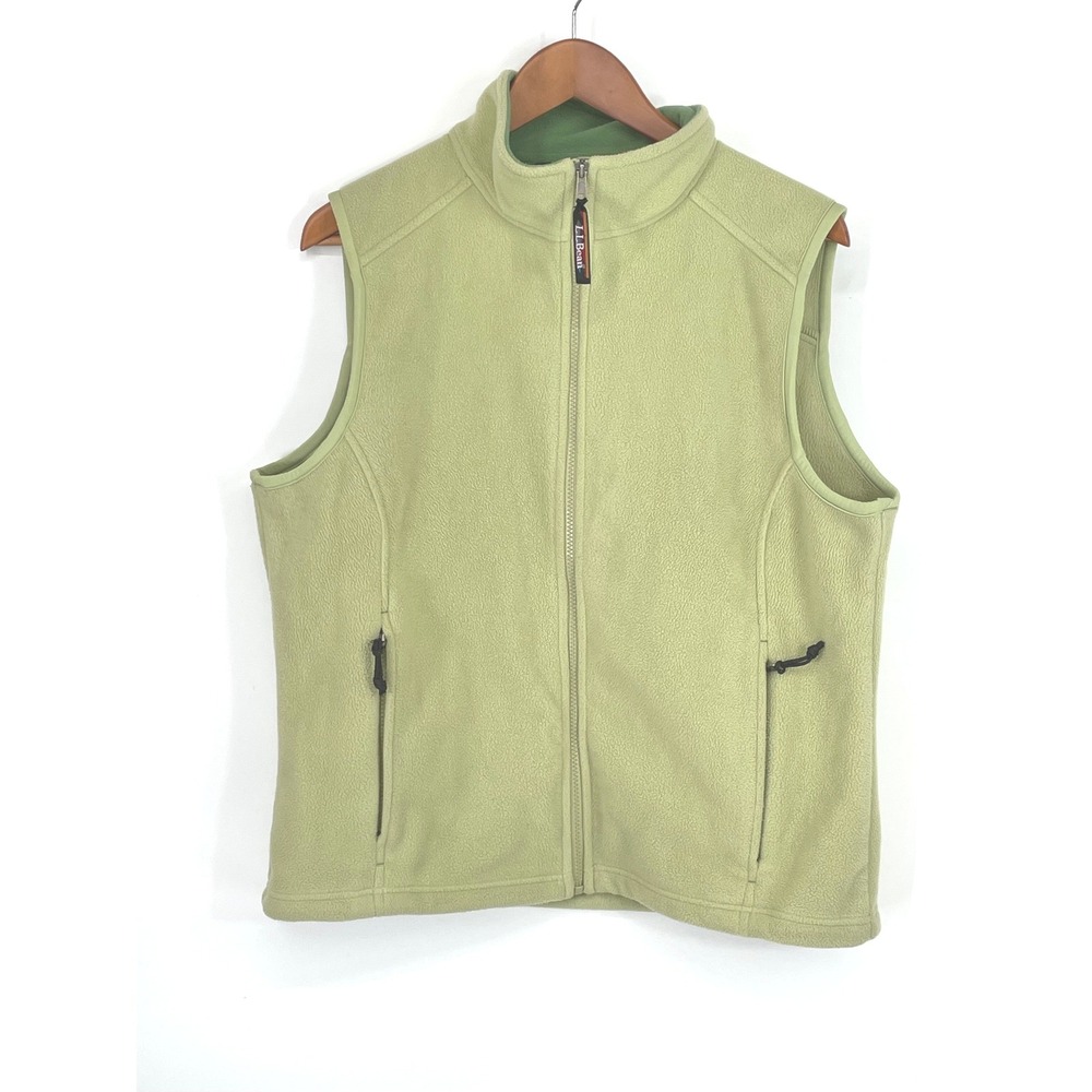 LL Bean Women Vest Large Fleece Green Full Zip Sleeveless Pocket O WN53 Gorpcore
